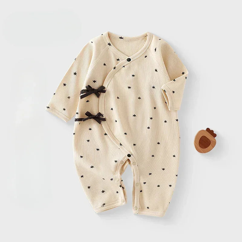 Organic Cotton Baby Romper with Layered Look | Soft Forest Print One-Piece for Spring (23°C–28°C)