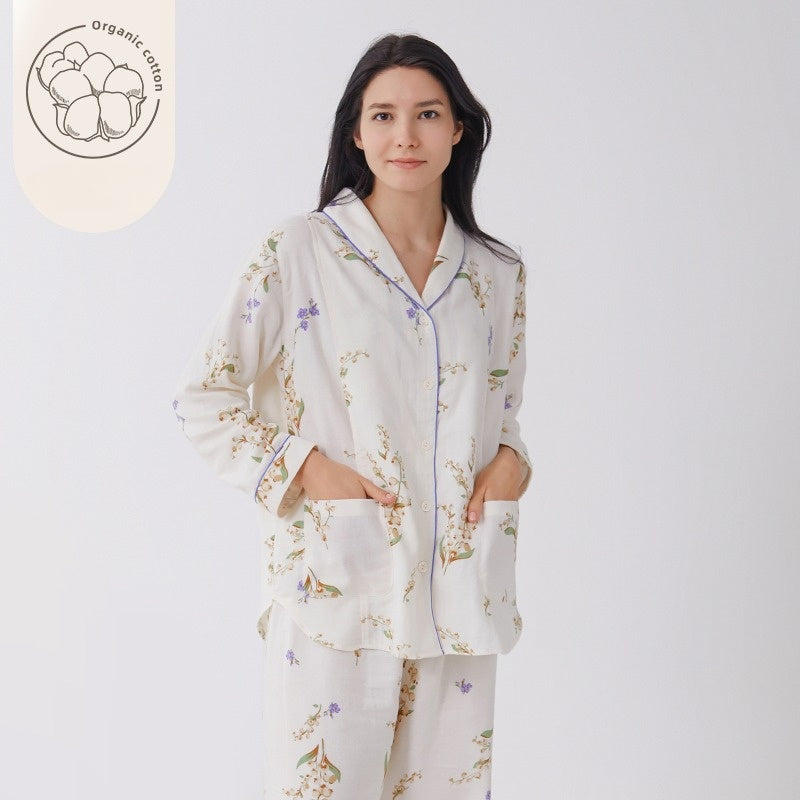 Organic Cotton Muslin Long Sleeve Button-Up Pajama -  Cherry