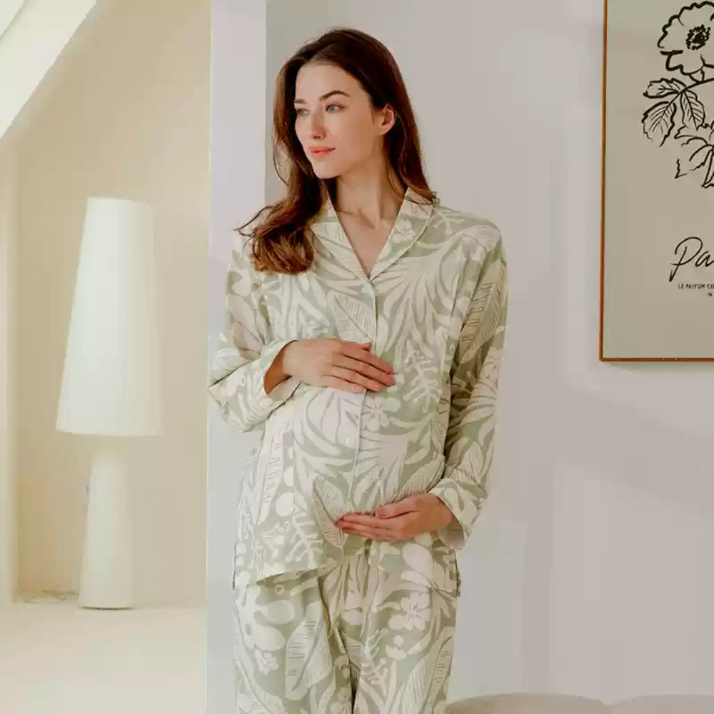 Cotton Button-Up Maternity Pajama-  Squirrel