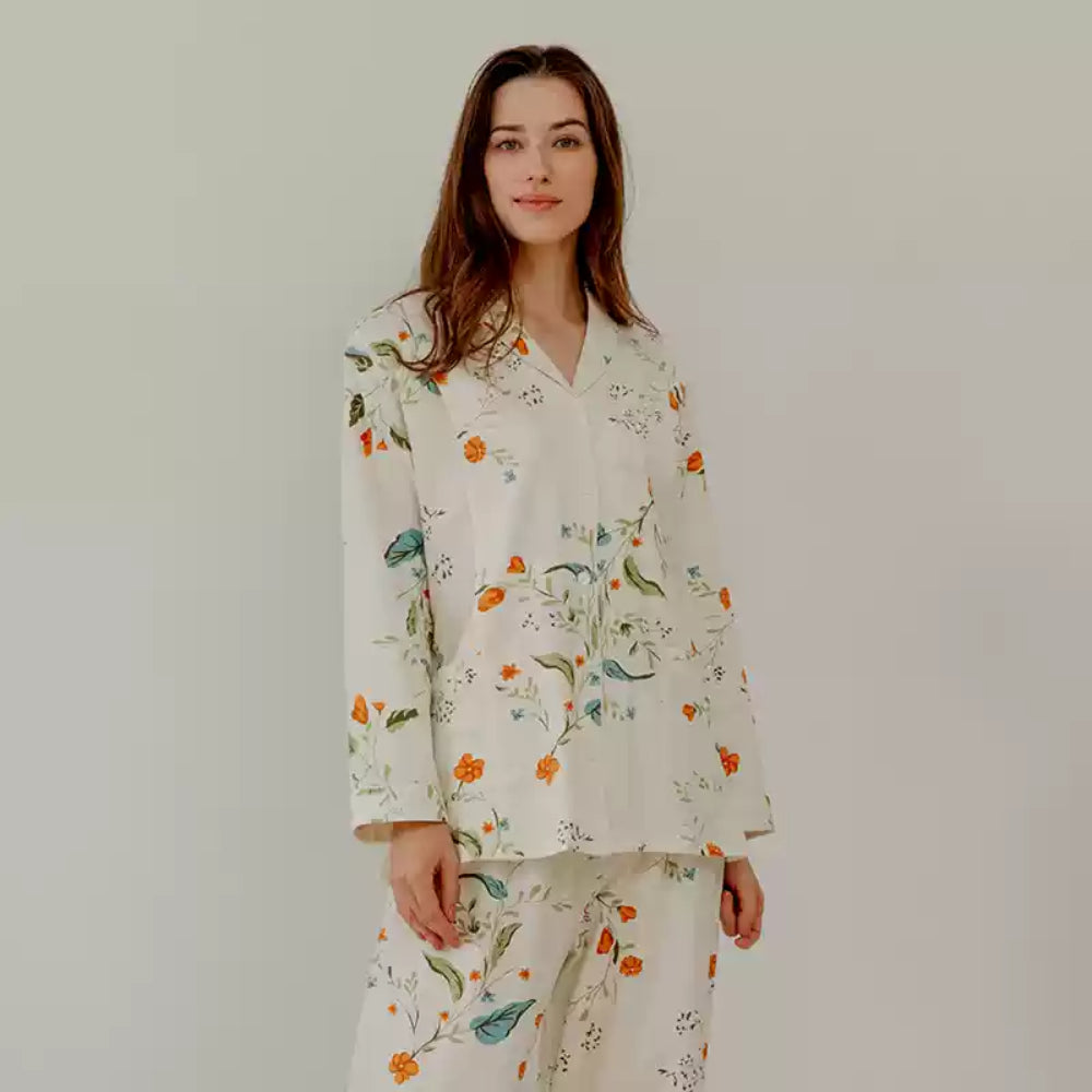 Cotton Button-Up Maternity Pajama-  Squirrel