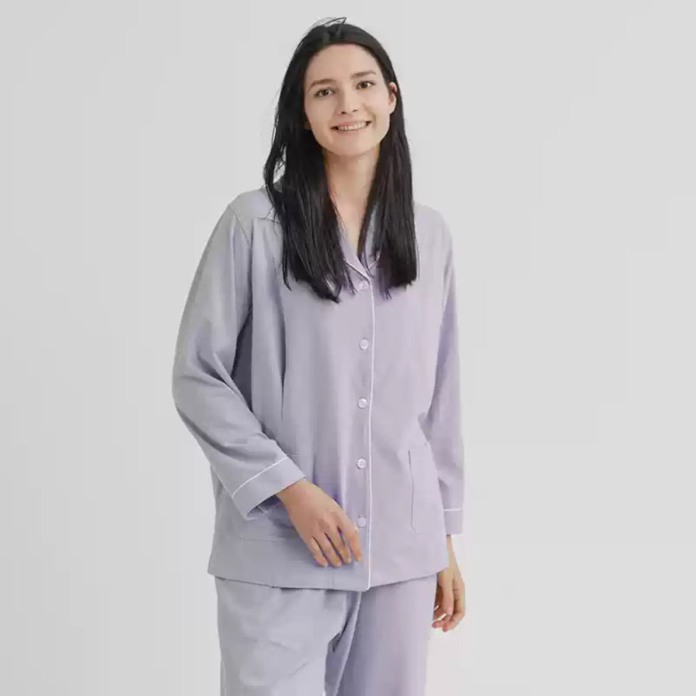 Cotton Button-Up Maternity Pajama-  White