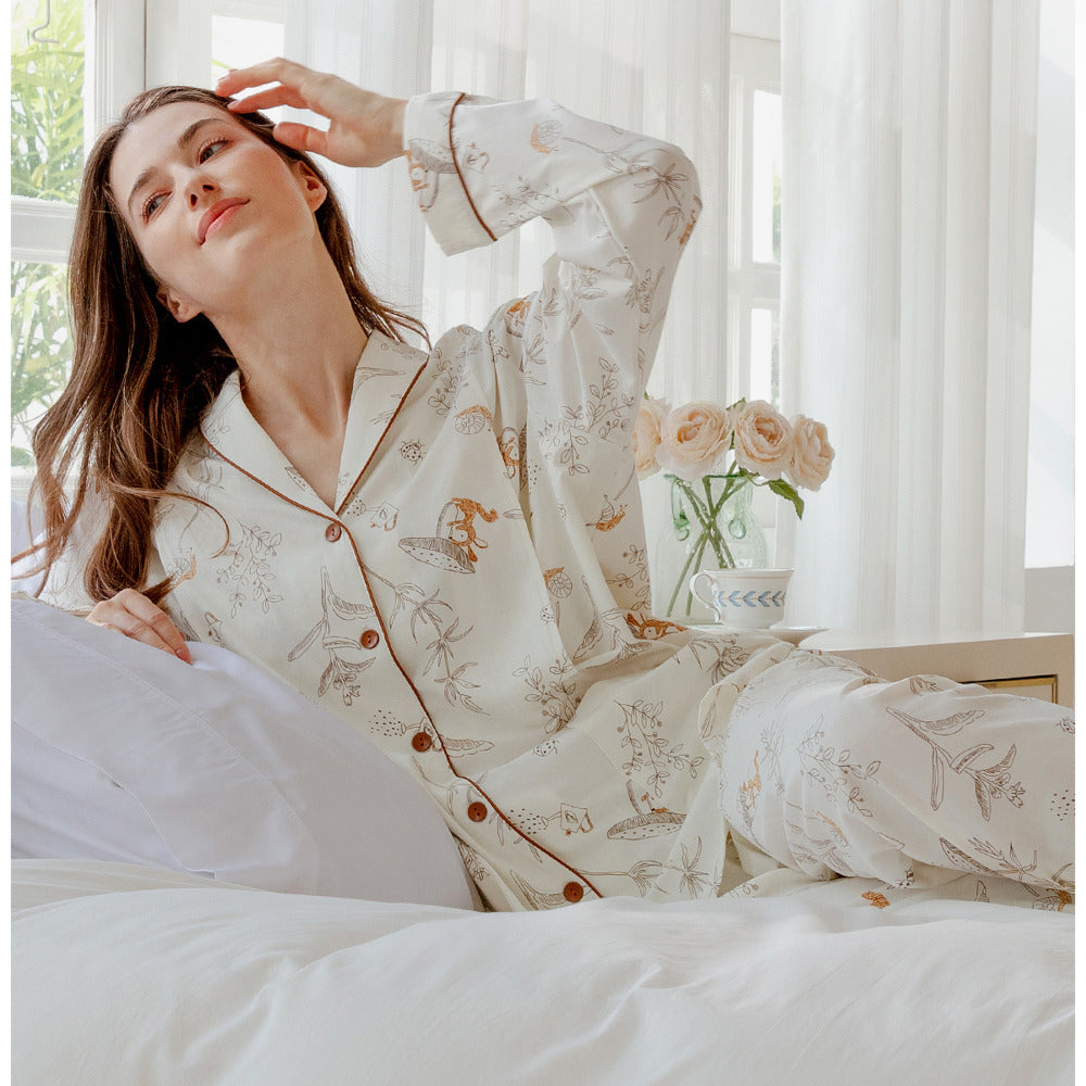 Cotton Button-Up Maternity Pajama-  Squirrel