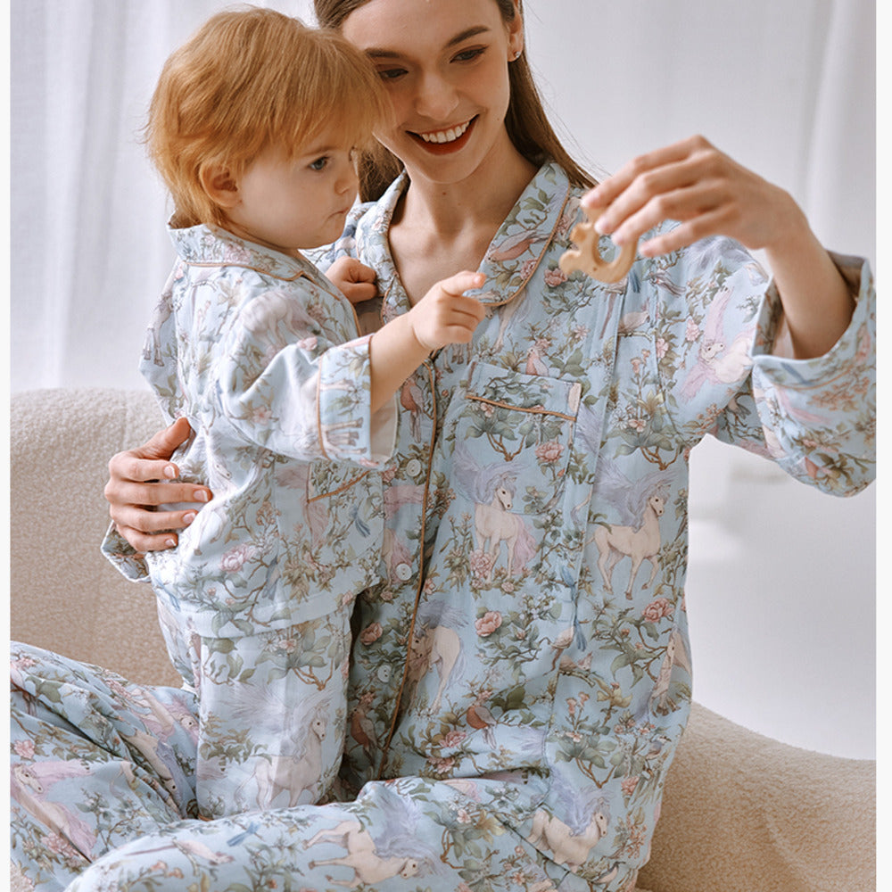 Organic Cotton Muslin Button-Up Maternity Pajama -  Danish Cat Garden