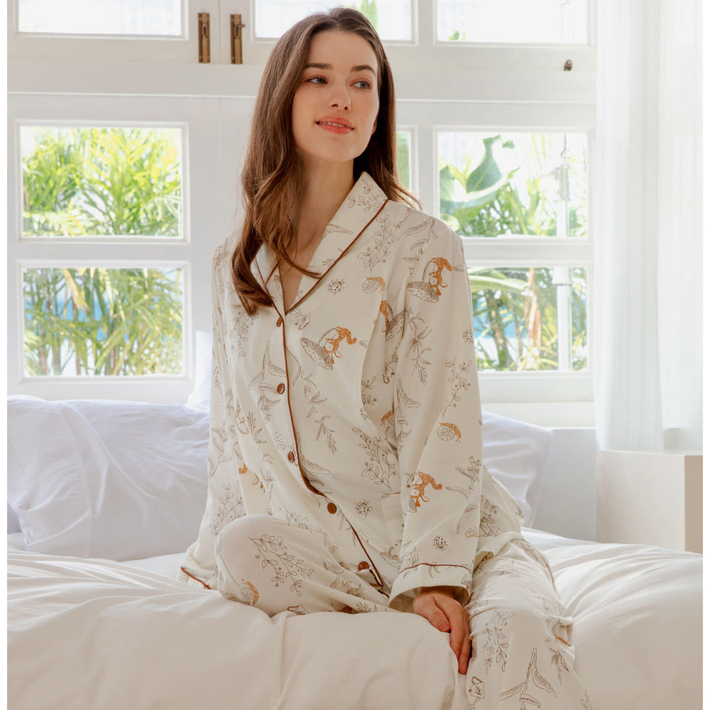 Cotton Button-Up Maternity Pajama-  Squirrel