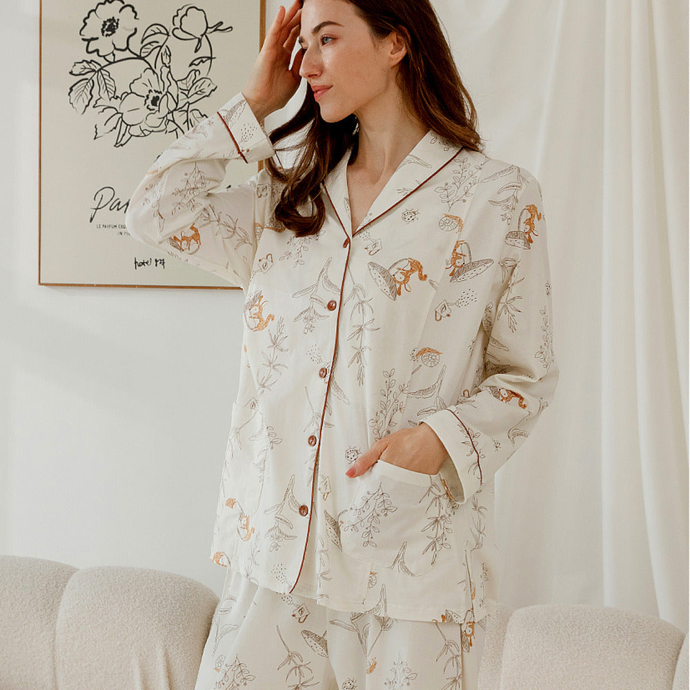 Cotton Button-Up Maternity Pajama-  Squirrel