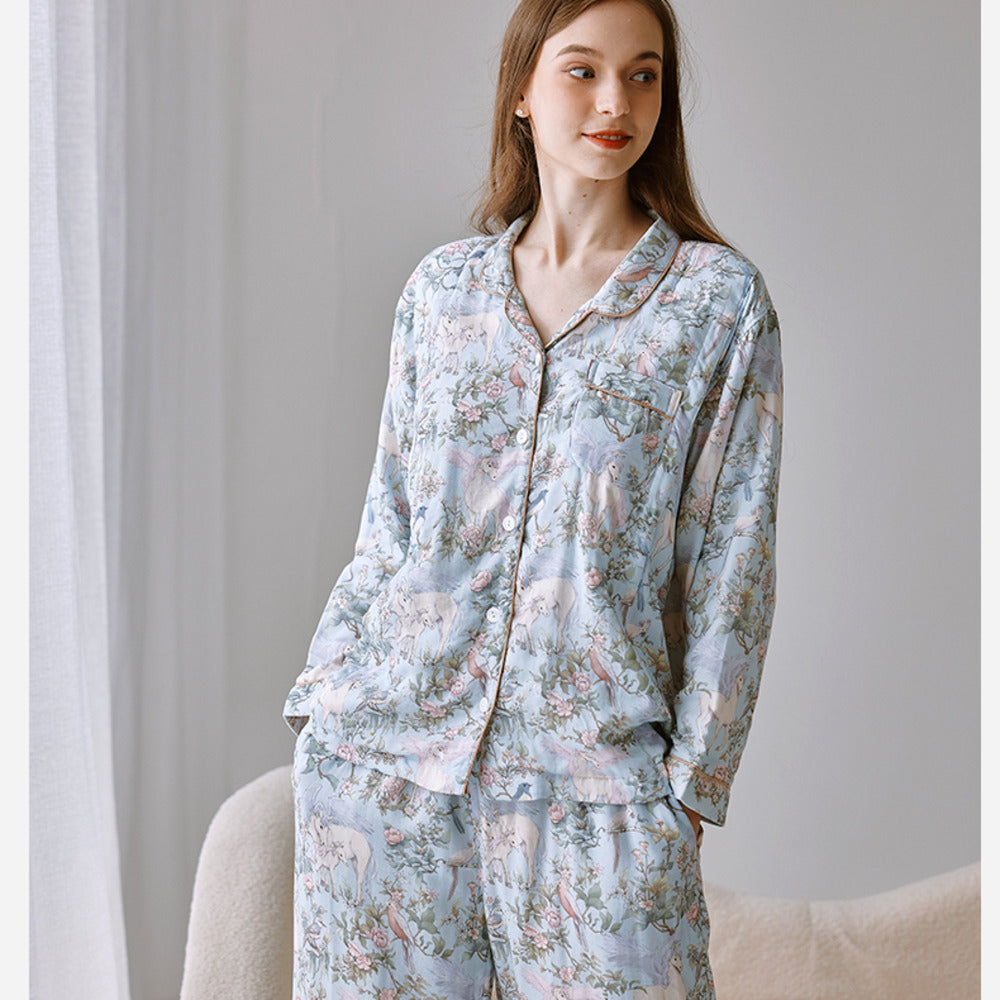 Organic Cotton Muslin Button-Up Maternity Pajama -  Danish Deer Garden