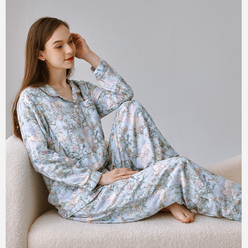 Organic Cotton Muslin Button-Up Maternity Pajama -  Danish Cat Garden