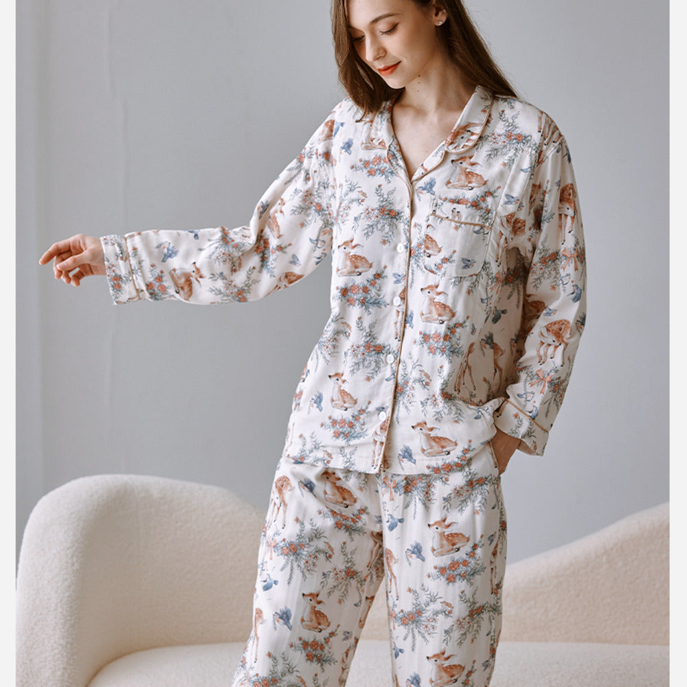 Organic Cotton Muslin Button-Up Maternity Pajama - Blue Danish Dream Garden