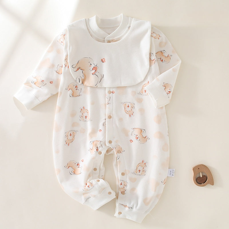100% cotton long sleeve baby romper with rib front view