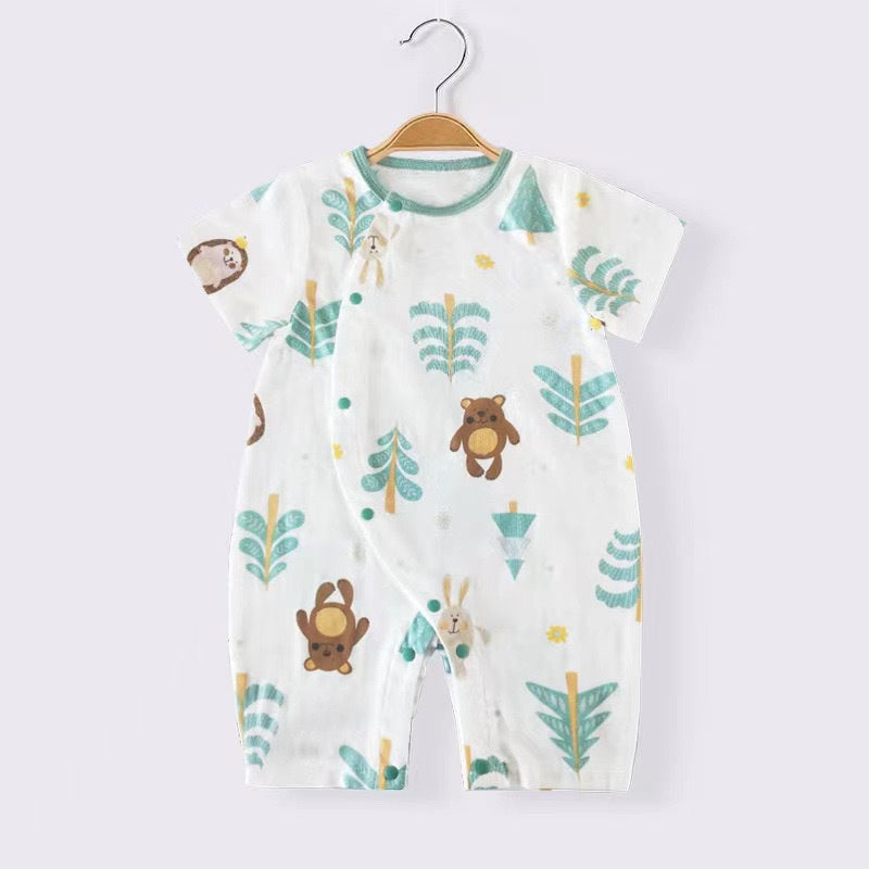 Bamboo & Cotton Short Sleeve Romper - Pink Garden