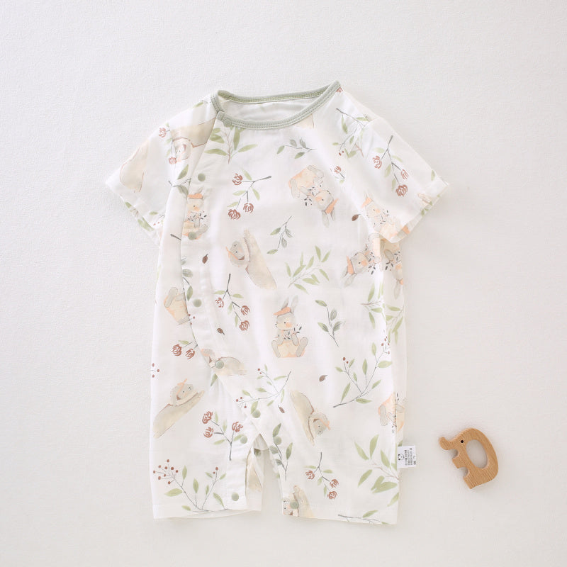 Bamboo & Cotton Short Sleeve Romper - Pink Garden