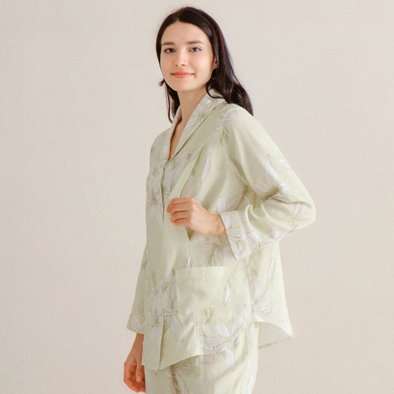 Organic Cotton Muslin Long Sleeve Button-Up Pajama -  Cherry