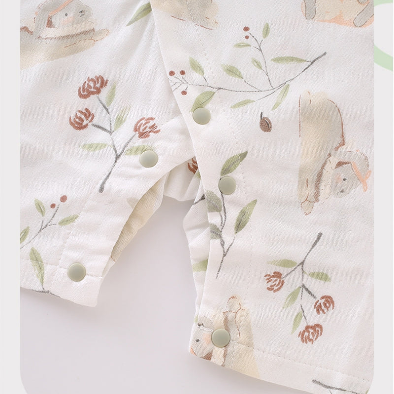 Bamboo & Cotton Short Sleeve Romper - Pink Garden