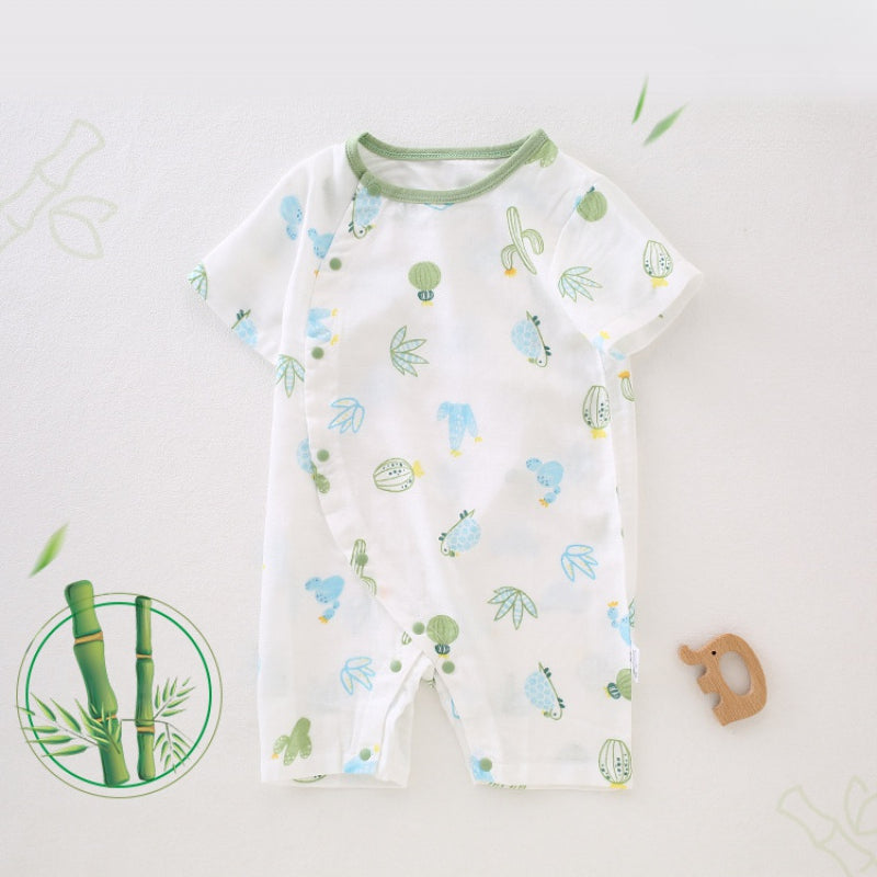 Bamboo & Cotton Short Sleeve Romper - Pink Garden