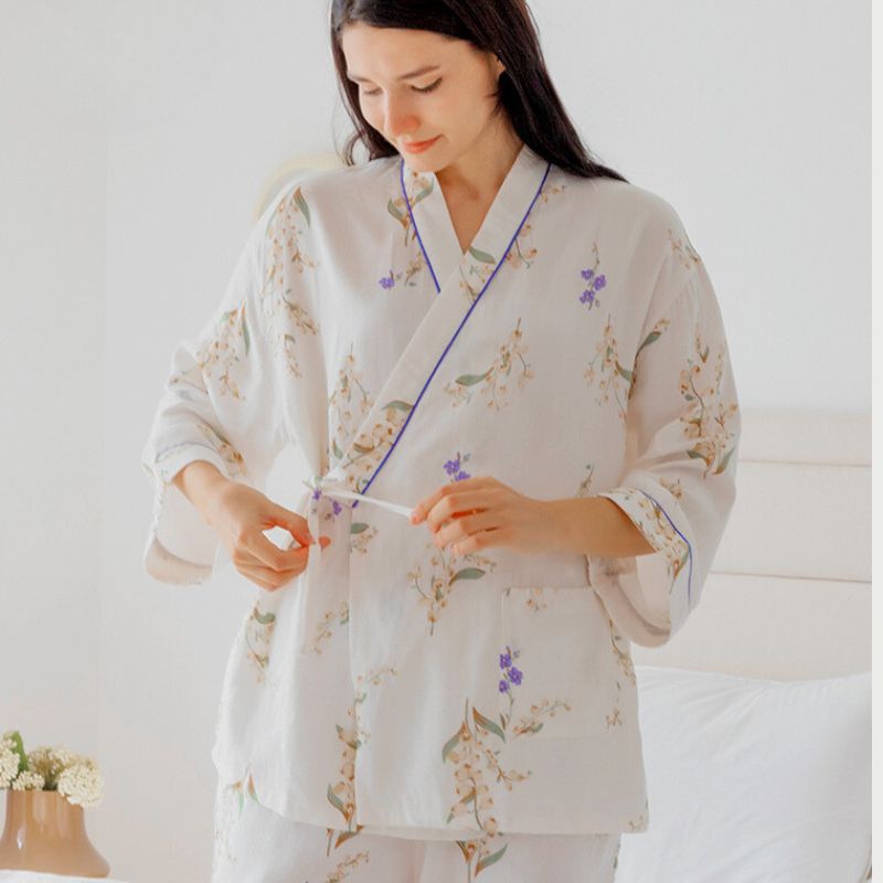 🔥Organic Cotton Muslin Wrap Maternity Pajama Set-  Lavender