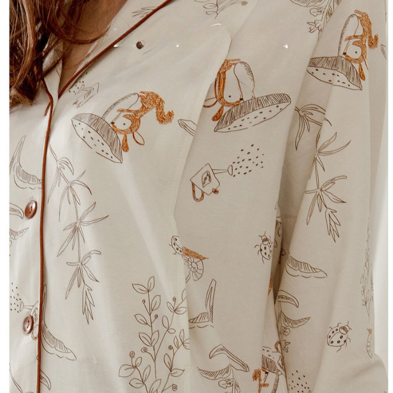 Cotton Button-Up Maternity Pajama-  Squirrel