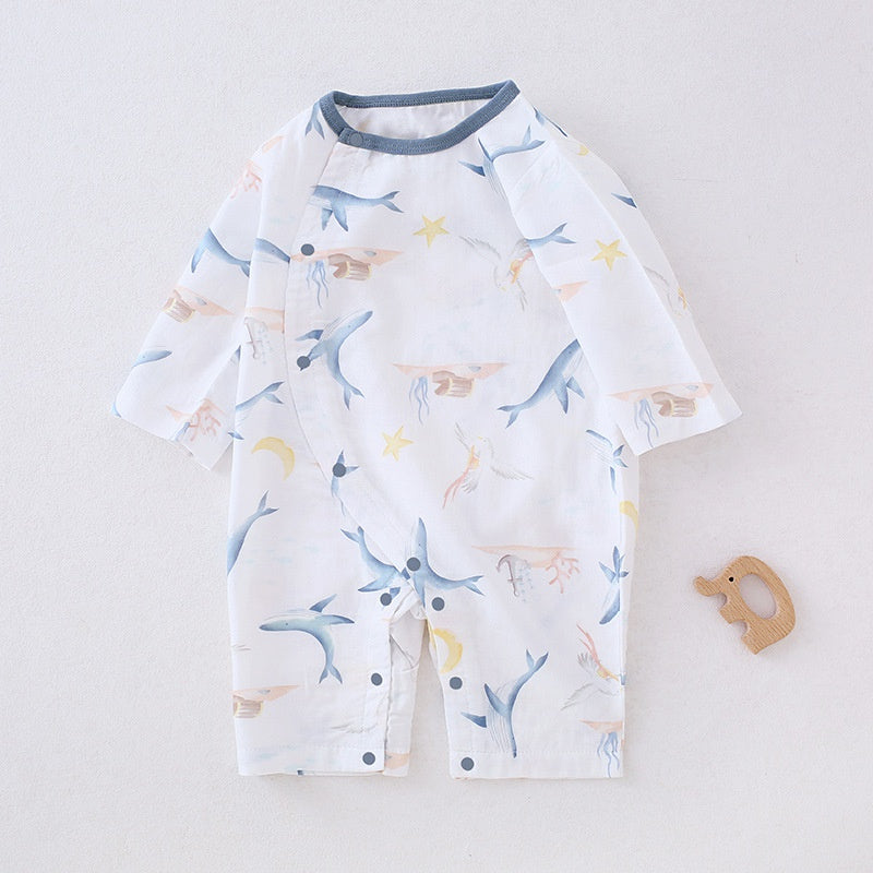 Bamboo & Cotton Long Sleeve Romper - Dolphin