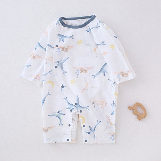 Bamboo & Cotton Long Sleeve Romper - Ocean