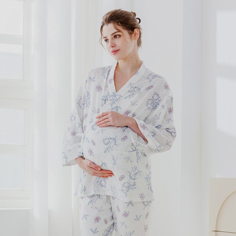 🔥Organic Cotton Muslin Wrap Maternity Pajama Set-  Lavender