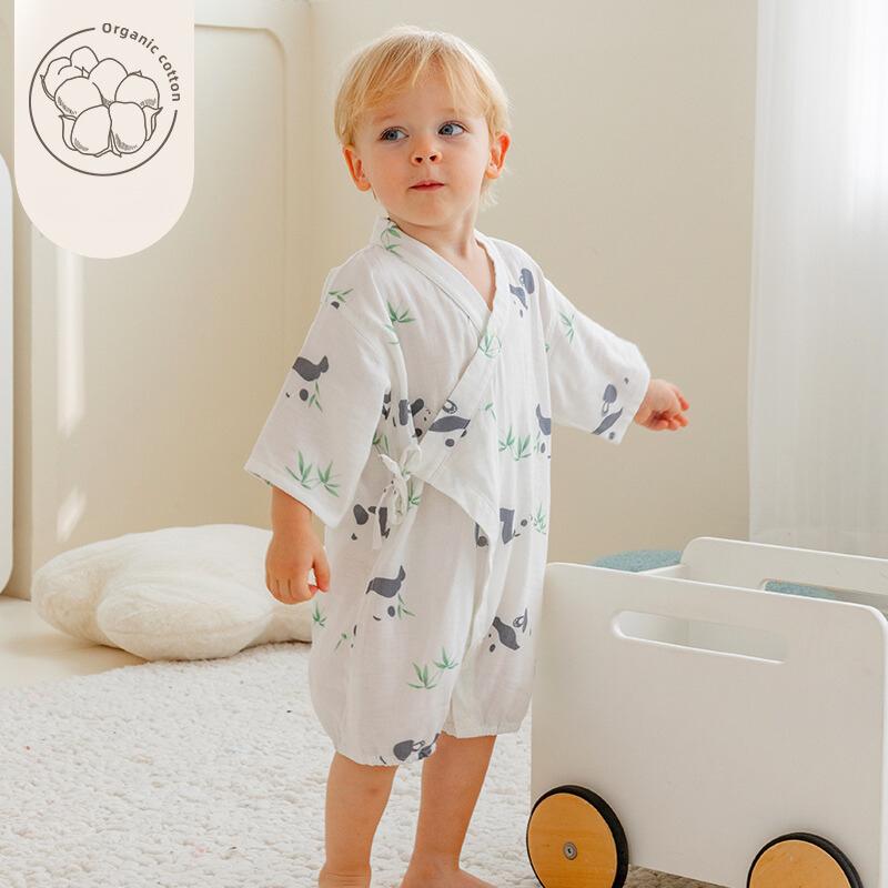 Organic Cotton Long Sleeve Romper -  Panda