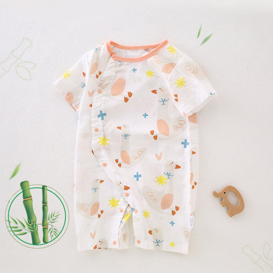 Bamboo & Cotton Short Sleeve Romper - Pink Garden