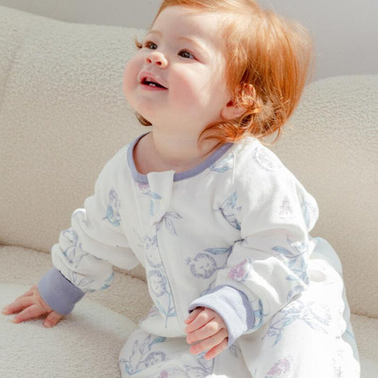 Organic Cotton Muslin Long Sleeve Sleepsuit Spring & Fall -  Pomegranate