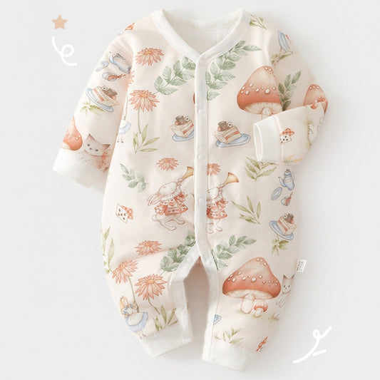 100% Cotton Long Sleeve Quilted Romper - Mushroom