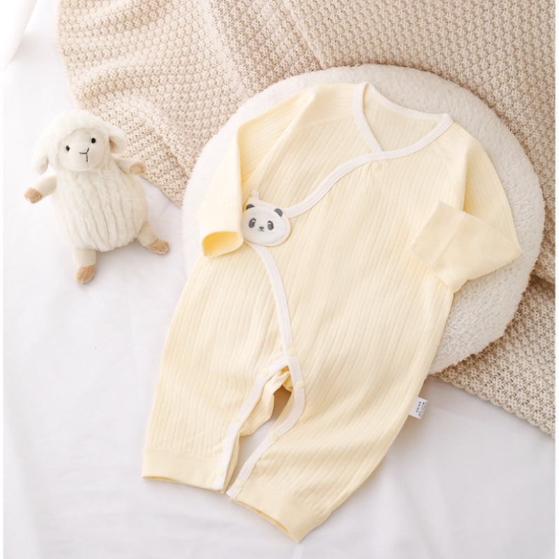 100% Cotton Long Sleeve Romper with Velcro Closure - Yellow Panda