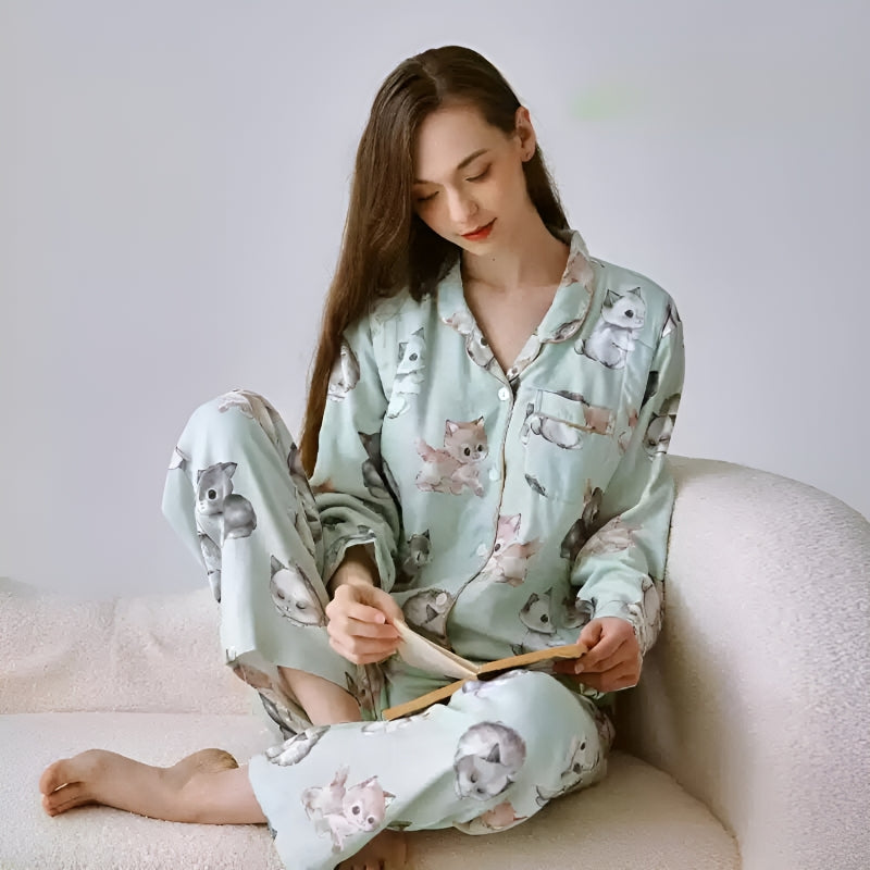 Organic Cotton Muslin Button-Up Maternity Pajama -  Danish Deer Garden