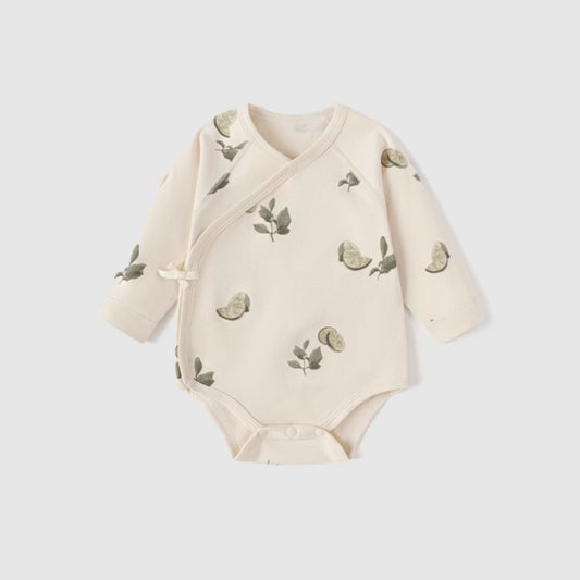 Organic Cotton Long Sleeve Bodysuit-  Green Lemon