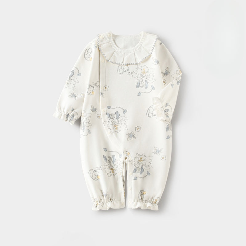 Baby one-piece romper white flower front view