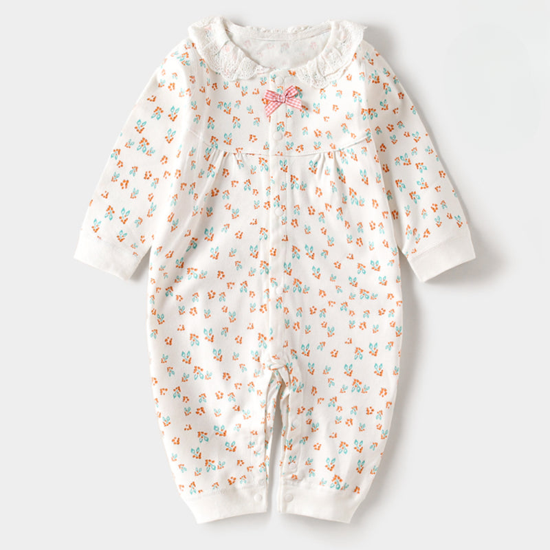 Baby cotton one-piece romper tiny flowers front view