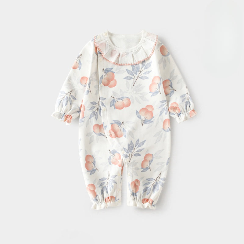 Baby one-piece romper white flower peach front view