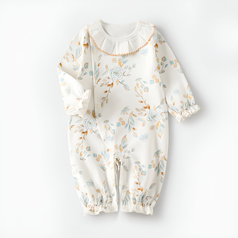 Baby one-piece romper white flower front view