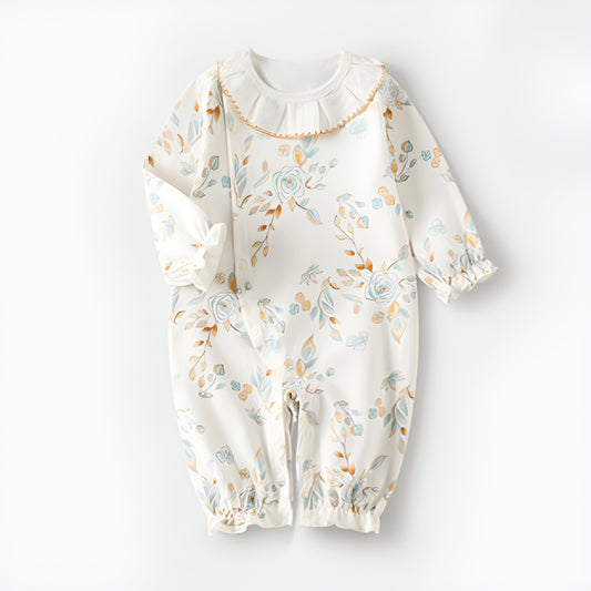 Baby one-piece romper white flower front view