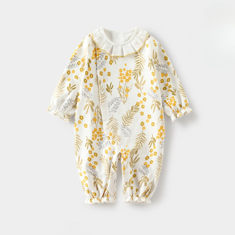 Baby one-piece romper white flower yellow flower front view