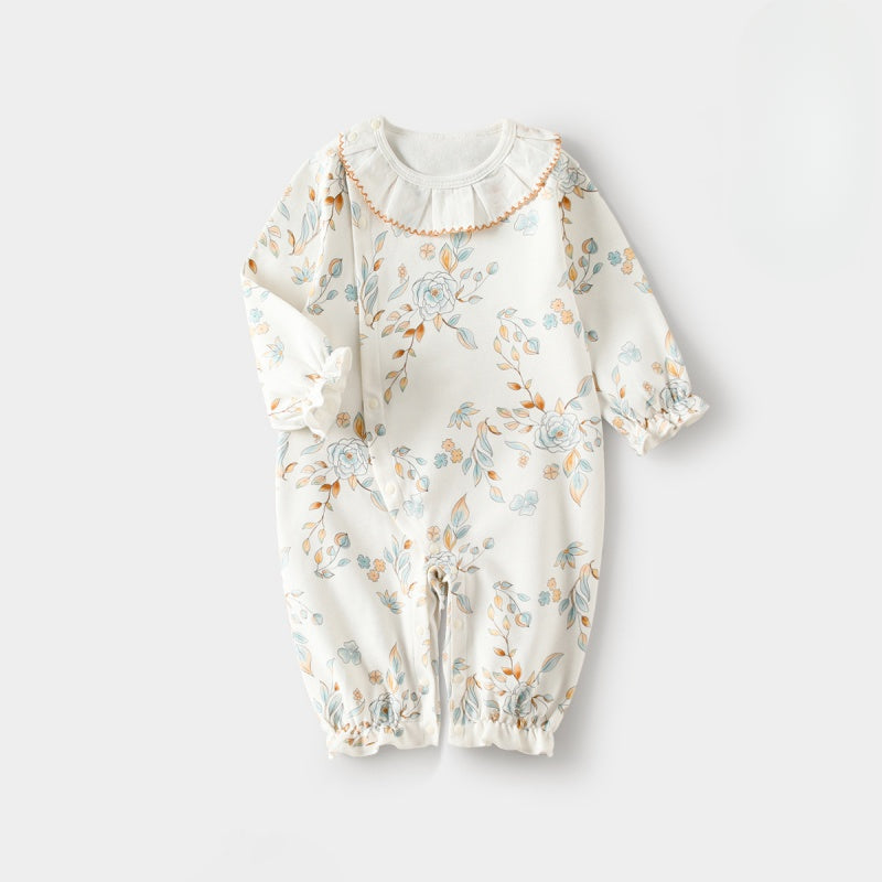 Baby one-piece romper white flower front view