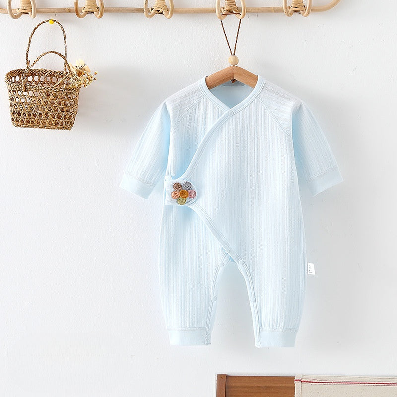 Long Sleeve baby Cotton Romper Blue with Flower