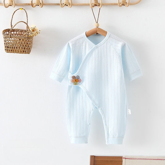 Long Sleeve baby Cotton Romper Blue with Flower