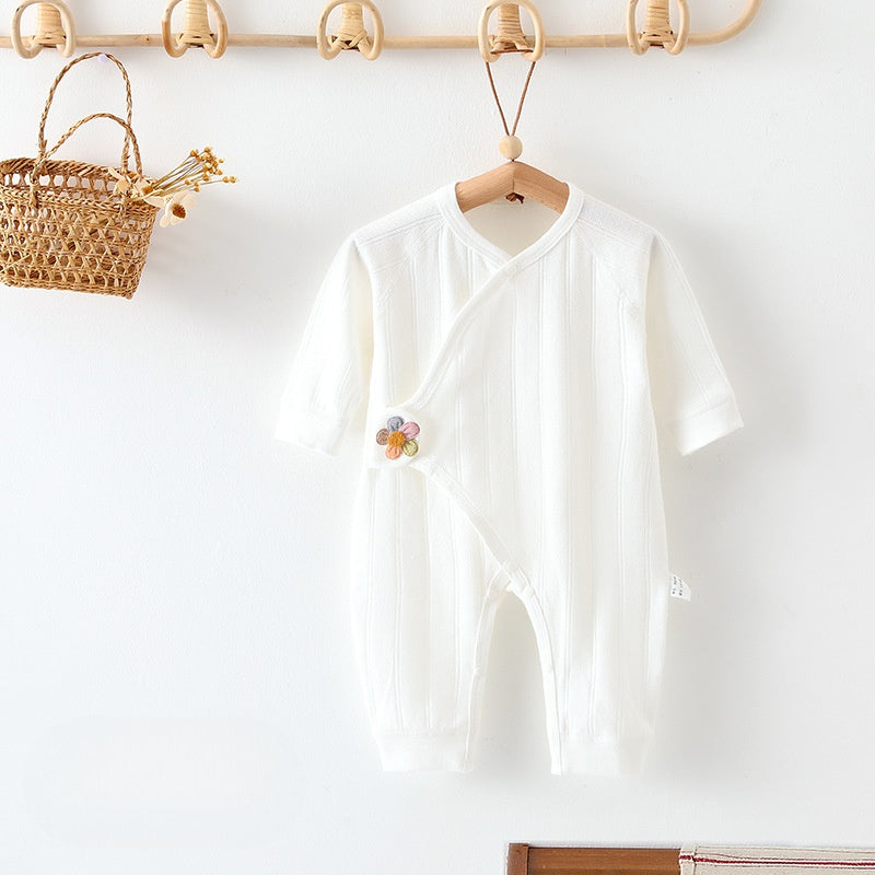 Long Sleeve baby Cotton Romper White with Flower