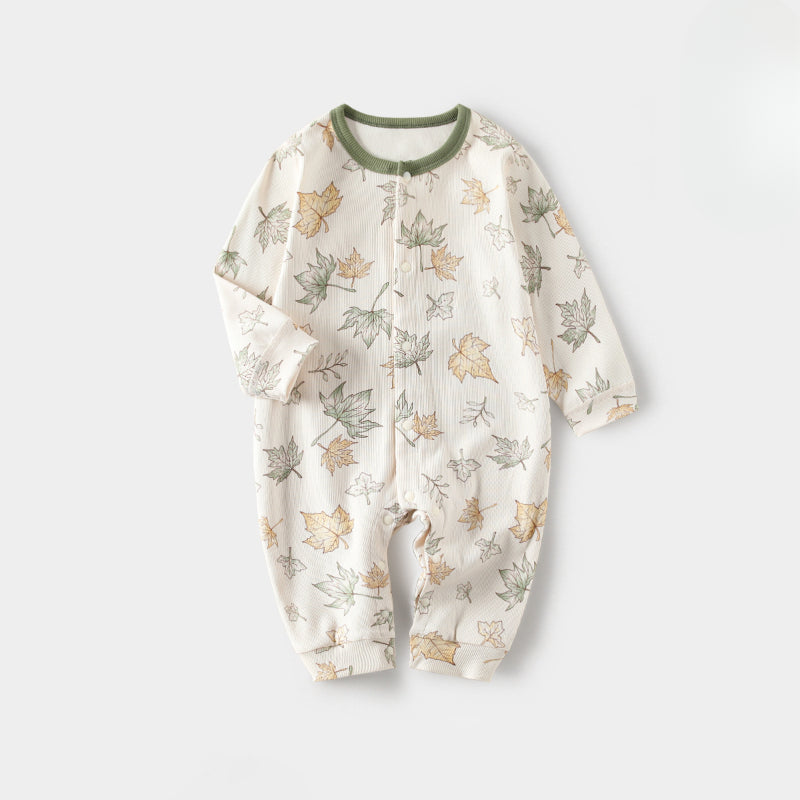 100% Cotton Long Sleeve Romper - Maple Leaf