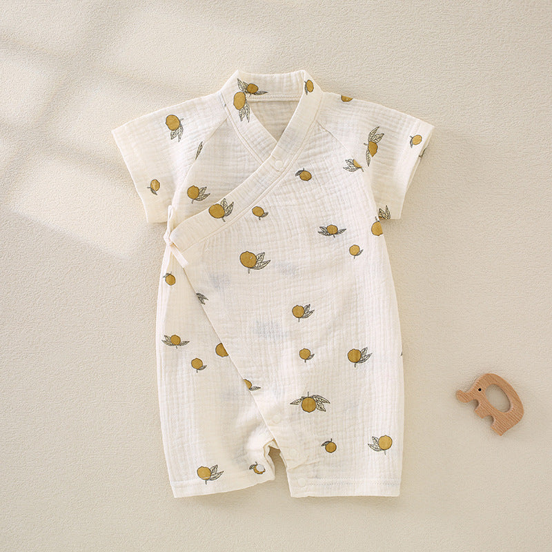 100% Cotton Muslin Short Sleeve Romper - Lemon