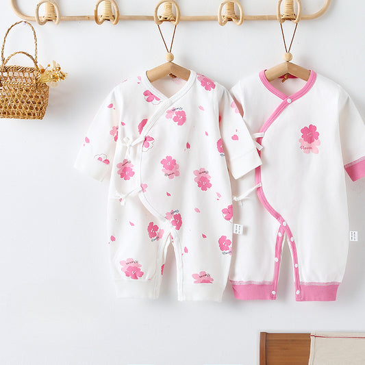 [2-Piece Set] 100% Cotton Long Sleeve Romper - Sakura