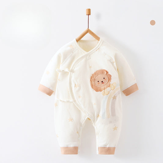 100% Cotton Long Sleeve Quilted Romper - Beige Lion