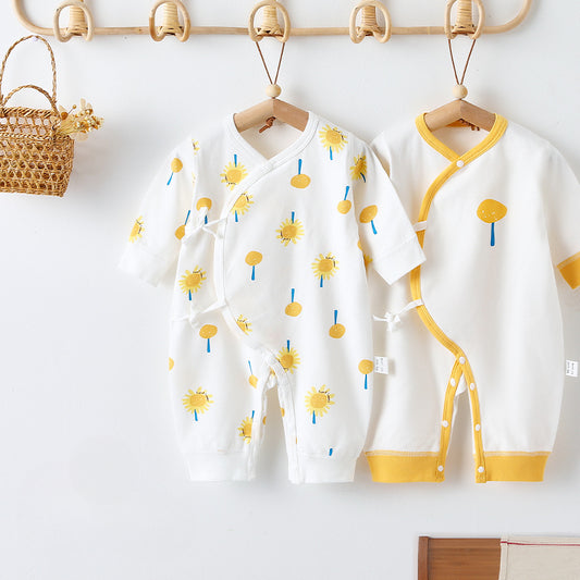 [2-Piece Set] 100% Cotton Long Sleeve Romper - Sunflower