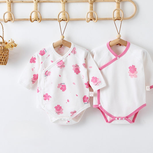 [2-Pieces Set] 100% Cotton Long Sleeve Bodysuit- Sakura