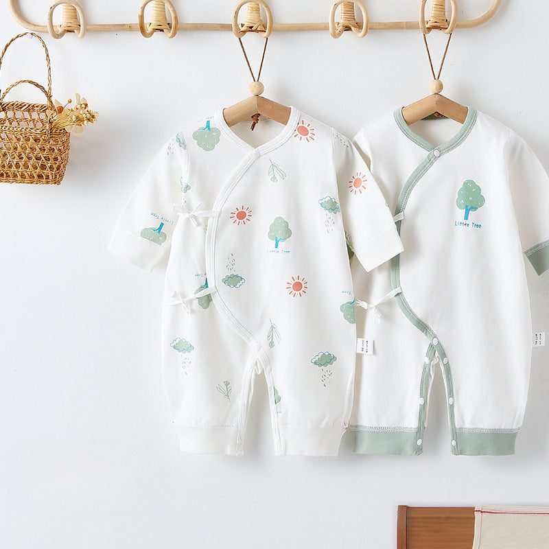 [2-Piece Set] 100% Cotton Long Sleeve Romper -  Green Tree