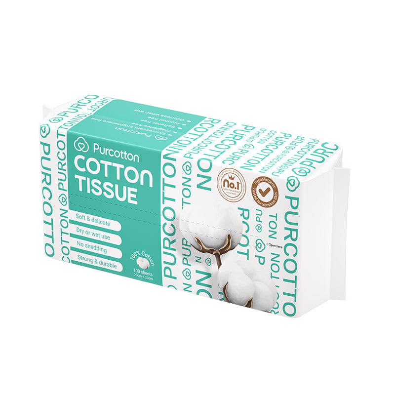 PurCotton 100% cotton face towel paper box blue white background