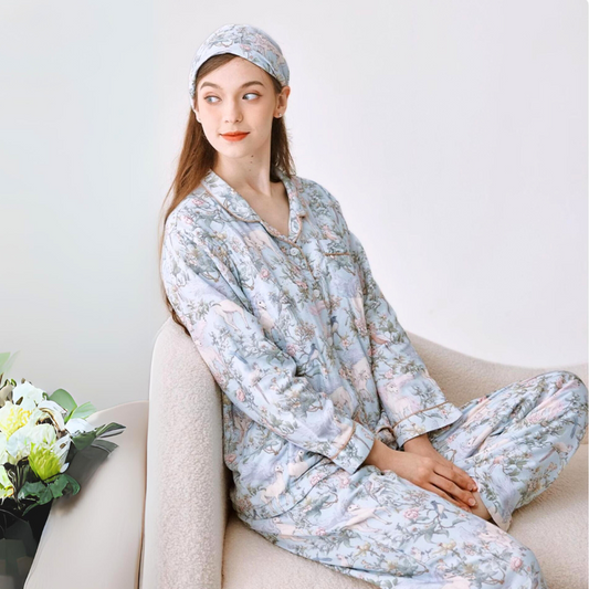 🔥Fall & Winter Warmer Organic Cotton Muslin Maternity Pajama- Blue Dream Garden