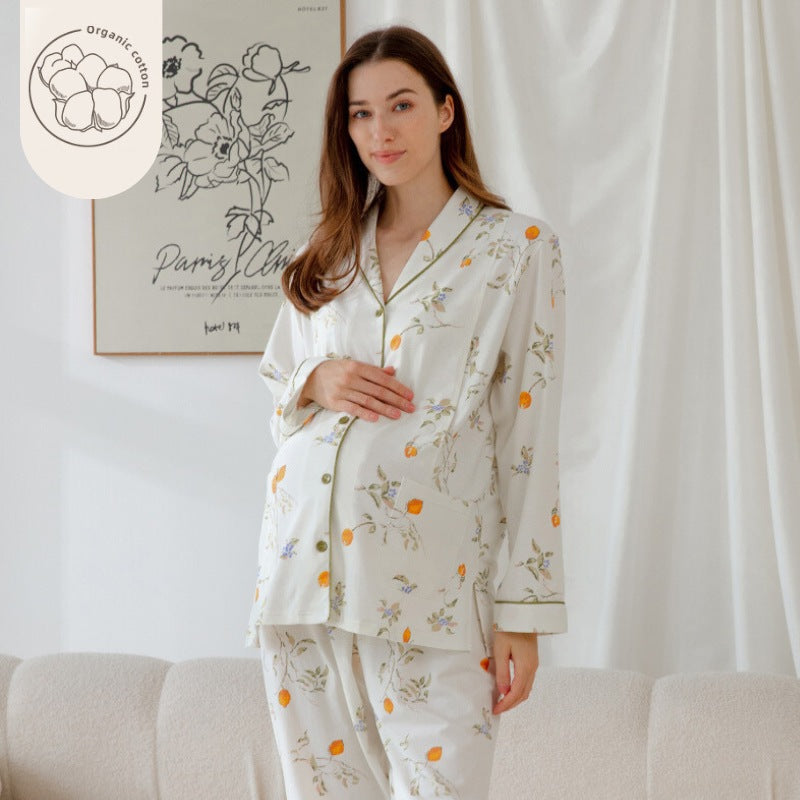 🔥Organic Cotton Muslin Button-Up Maternity Pajama-  Orange Blossom